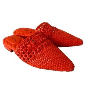 Birdies Orange Woven Pointed Mule Slides